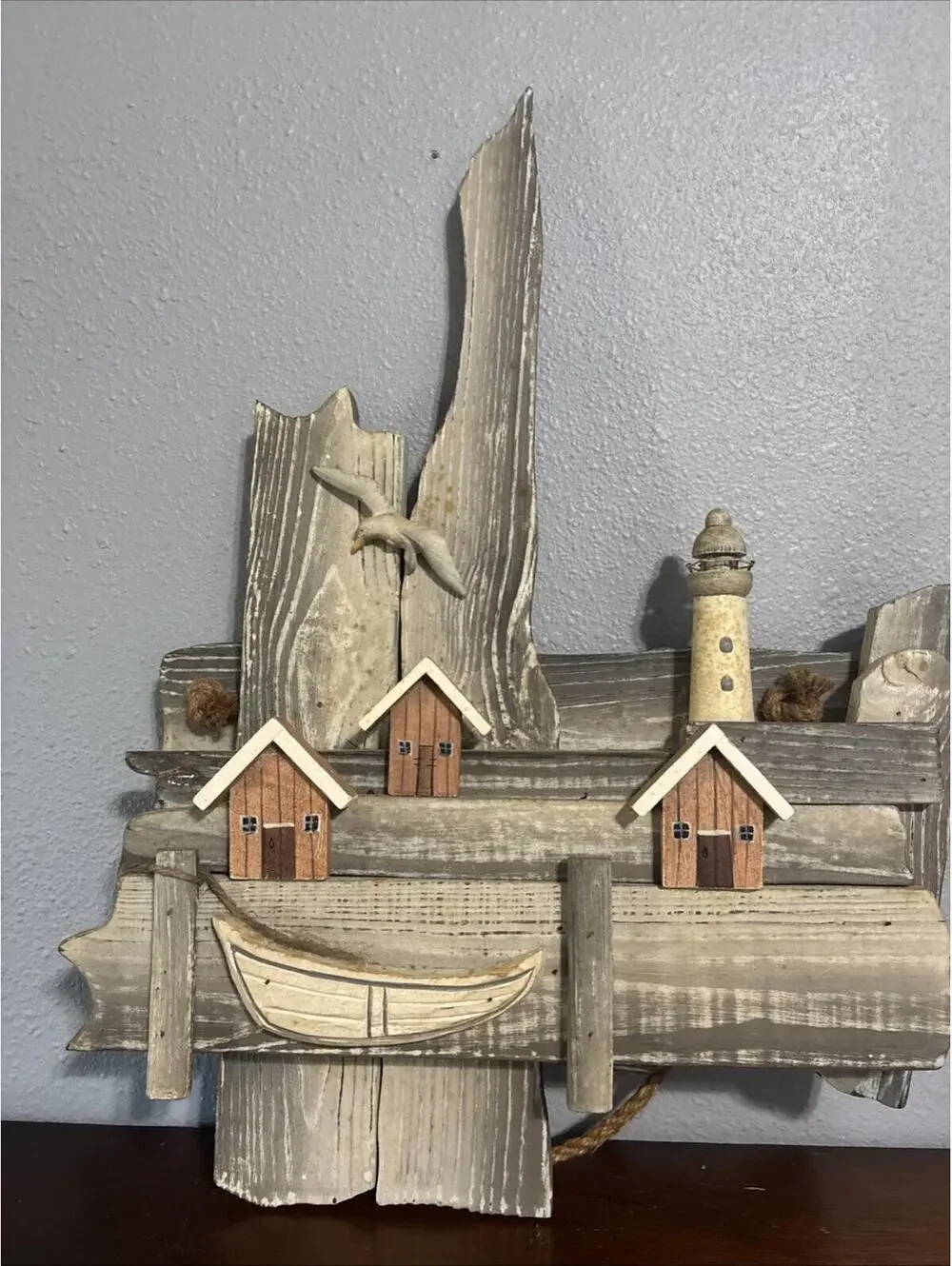 Beachcombers Vintage Wood Plaque Lighthouse Fish Houses Boat Seagull Nautical